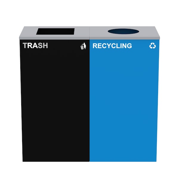 Alpine Industries 58-Gallon 2-Stream Black Steel-Blue Recycling Bin Station ALP4450-BLK-KIT6 - main